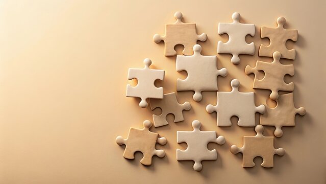 Interlocking Beige Puzzle Pieces on a Neutral Background, Symbolizing Connection, Collaboration, and the Pursuit of a Shared Goal