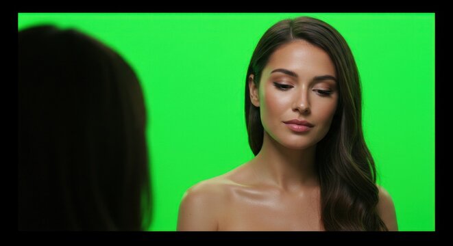 Woman in front of green screen