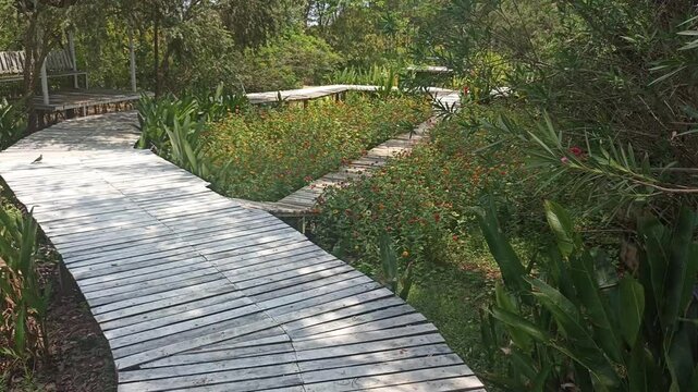 gazebo walkway pathway in flower garden park