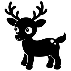 Cute cartoon reindeer with big eyes and antlers silhouette