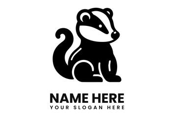 Cute cartoon badger logo design, black silhouette, sitting, simple, placeholder text.