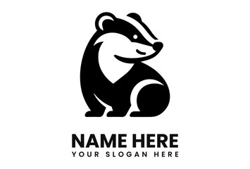 A stylized black and white badger mascot with a friendly expression.