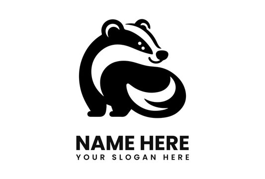 A stylized badger logo design, black and white, simple, cute, placeholder text. - Powered by Adobe