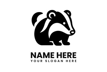 Stylized black and white badger illustration with text placeholders for a name and slogan.