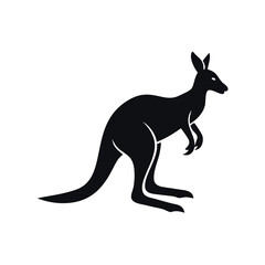 A black silhouette of a kangaroo standing on its hind legs with its tail extended silhouette