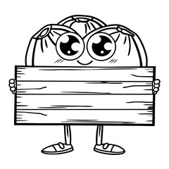 Cute cartoon character holding a blank wooden sign silhouette