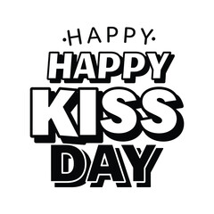 Happy Kiss Day Bold Text Design Black and White Illustration Romantic Greeting