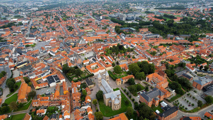 An arial view from the old town in the city Viborg in Denmark on a sunny day in spring
