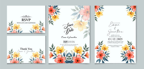 Editable Elegant Floral Wedding Invitation Set with RSVP Design