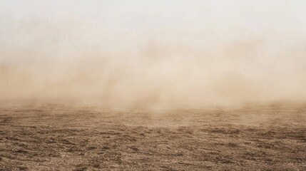 A vast, barren landscape with a dust storm in the distance, creating a sense of isolation and desolation.