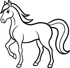Graceful Side View of Horse in Minimal Line Style with Long Mane