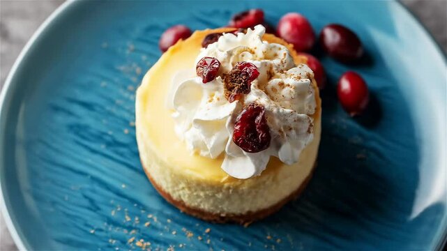 Delicious cheesecake delight topped with whipped cream and cranberries, perfect for dessert lovers in June
