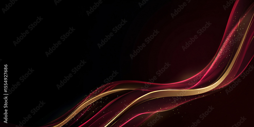 Poster luxury abstract shiny burgundy wave with gold on dark background. design element. space for text. el