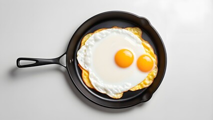Eggs Frying in a Skillet on a White Countertop