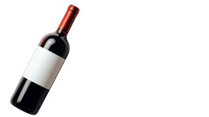 Red Wine Bottle with Blank Label on Transparent Background