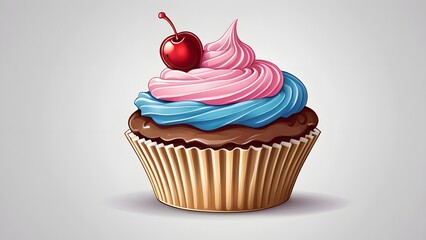 Colorful Cupcake with Cherry on Top