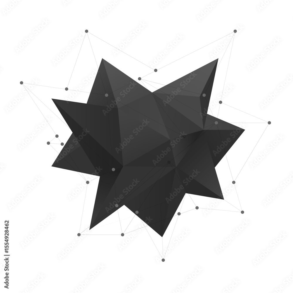 Wall mural modern black abstract geometric shape with polygonal star design and connected dots perfect for tech