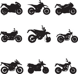 Collection of Motorcycles clean simple vector silhouette black vector illustration