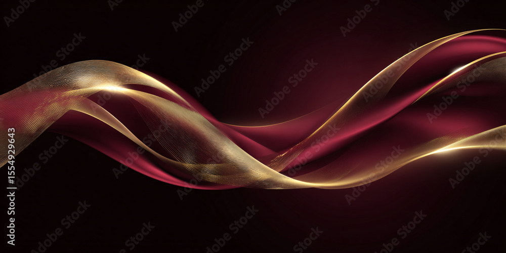 Canvas Prints luxury abstract shiny burgundy wave with gold on dark background. design element. elegant gradient g
