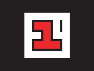 Obraz premium Abstract Geometric Pixel Art Number One with Line on Square Icon