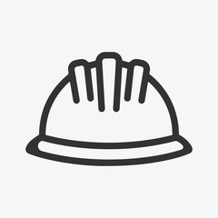 Simple black outline of a hard hat on a light gray background