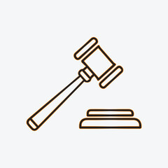 Simple outline icon of a judge s gavel striking a sounding block