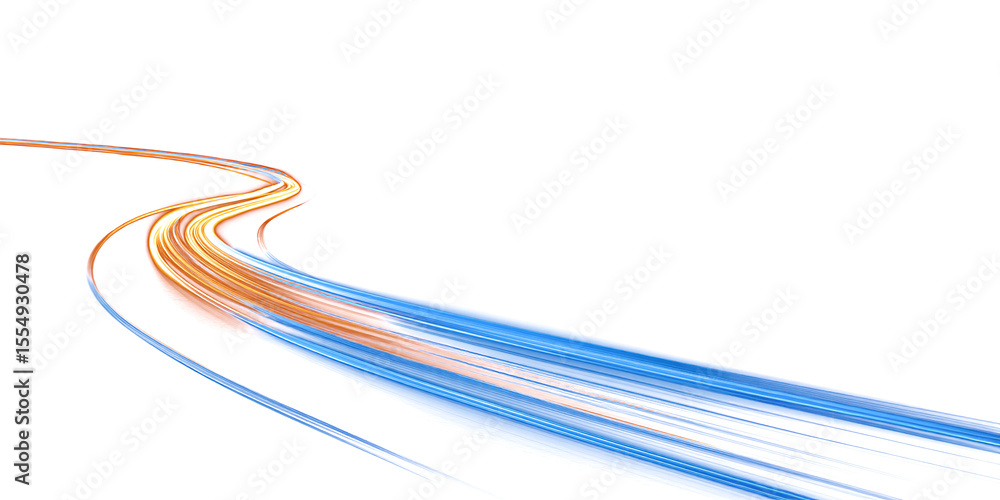 Poster light line with blue and orange gradient on transparent background. neon light. curve or wavy line. 