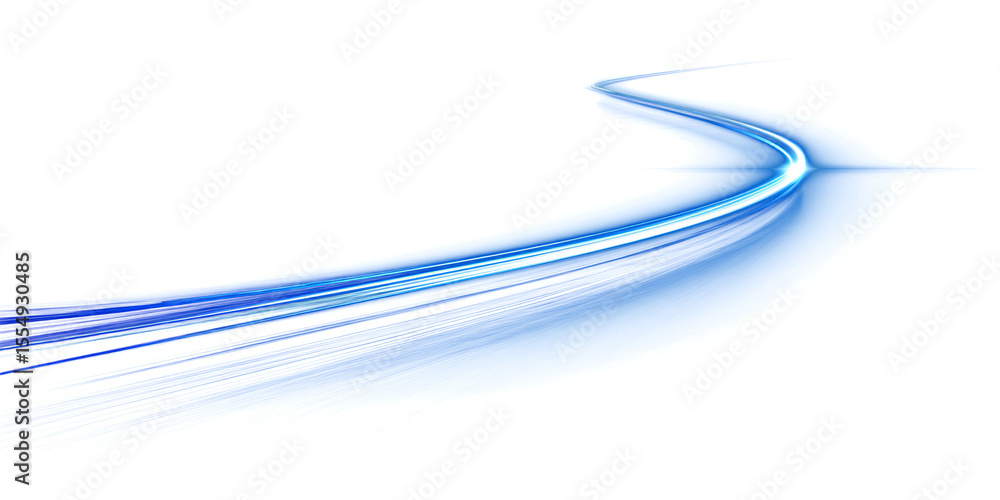Poster blue line of light on transparent background. neon light. curve or wavy line. design element.