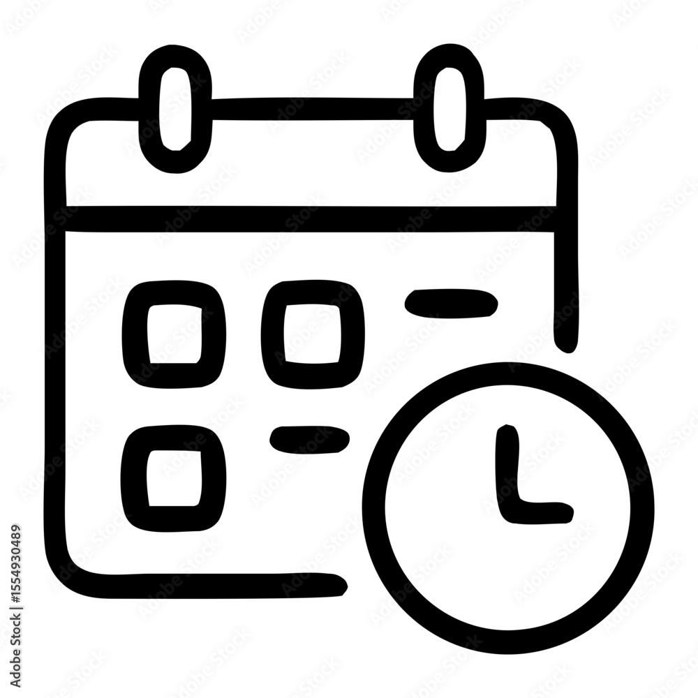 Poster simple outline date schedule with clock time management icon