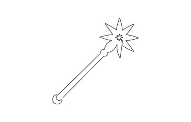 continuous line drawing of magic wand with star head.one line drawing of magic wand for carnival event, isolated white background, Magic Wand Icon Flat Design, minimal.