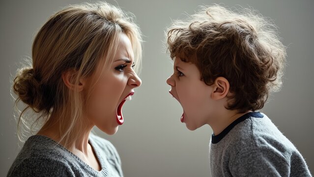 A dramatic and emotional moment of a heated argument between a mother and her young son