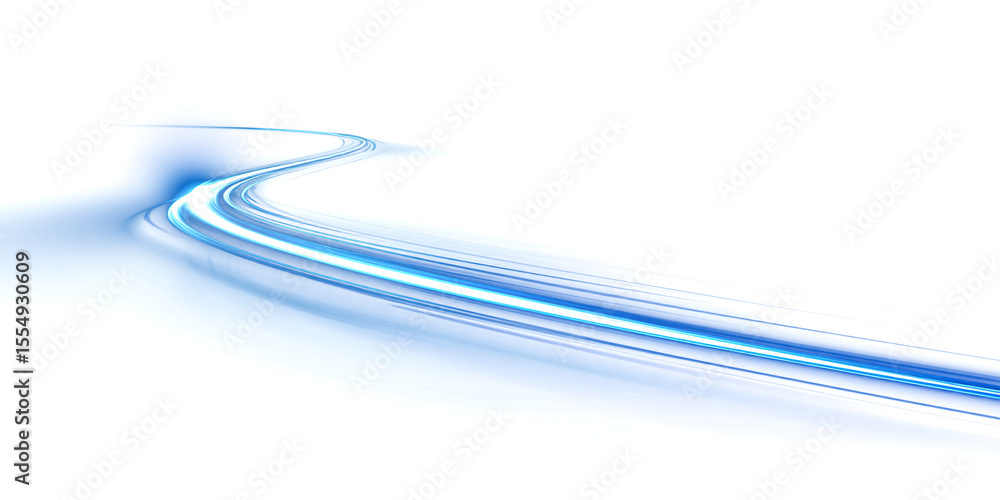 Aufkleber blue line of light on transparent background. neon light. curve or wavy line. design element.