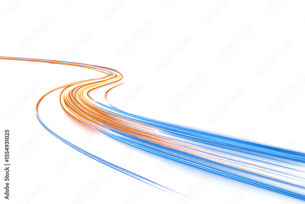 Poster light line with blue and orange gradient on transparent background. neon light. curve or wavy line. 