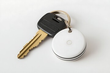 Car Key with Bluetooth Tracker on White Background