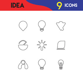 Light Bulb Idea Icons set and Outline Vector Styles. lamp, bulb, glow, creativity.