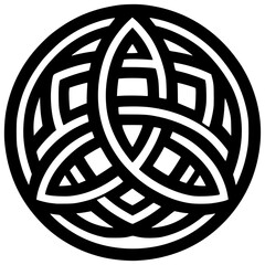 Celtic Knot Emblem: An elegant Celtic knot in monochrome, showcasing seamless interlocking lines within a circular form, embodies symbolism and craftsmanship.