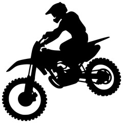 Fototapeta premium Silhouette on Wheels: A dynamic silhouette of a motocross rider skillfully maneuvering his dirt bike, creating a bold statement of motion and athleticism.