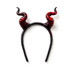 Devil horn headband with glossy red and black curved horns  