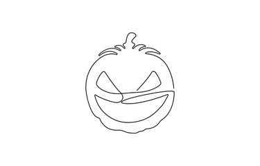 One continuous single-line drawing of a pumpkin sign. Food fruit silhouette in simple minimal linear style,  Simple outline silhouette for Halloween concept art.