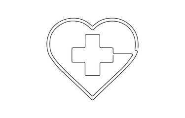 Obraz premium Star of Life medical sign in continuous line art drawing style. Emergency medical services symbol black outline , isolated on white background. Vector illustration, Medical symbol blue Star of Life .