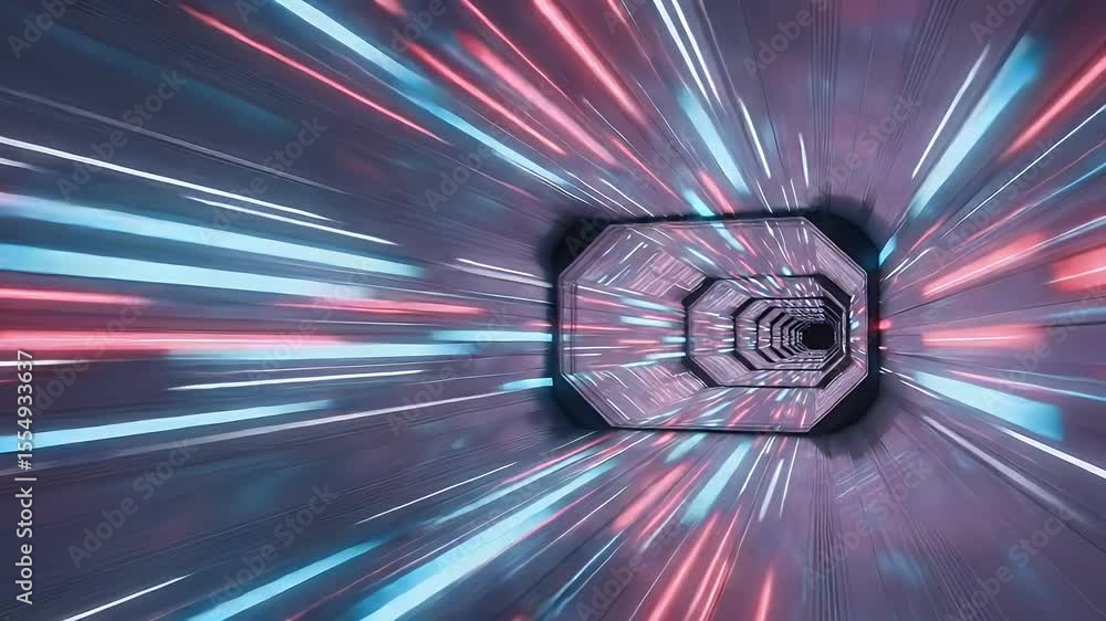 Aufkleber abstract futuristic tunnel with flowing light trails in motion featuring blue and red beams reflecti