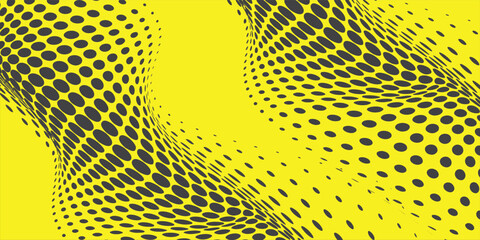 Abstract halftone background with wavy surface made of gray dots on yellow modern dots background modern