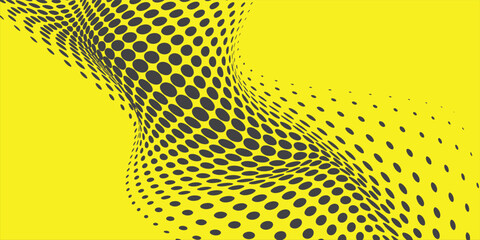 Abstract halftone background with wavy surface made of gray dots on yellow modern dots background modern