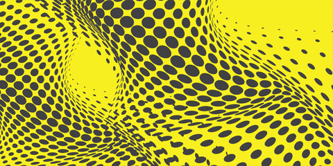 Abstract halftone background with wavy surface made of gray dots on yellow modern dots background modern