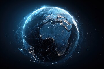 Global network connection, Earth at night, digital lines, space background