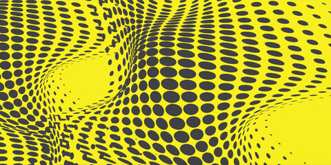 Abstract halftone background with wavy surface made of gray dots on yellow modern dots background modern