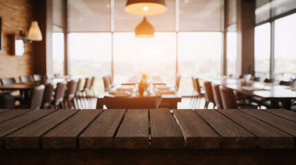 Empty wood table in front of blurred background. Perspective house and window - can be used for display or montage your products.Mock up for display of product.