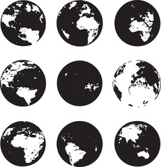 Collection of Simple and clean collection of Earth silhouettes in black vector form.