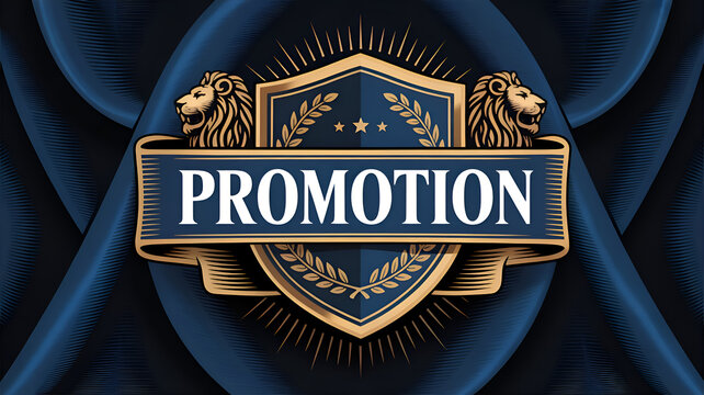 Decorative promotion banner with lion motifs and blue fabric background  