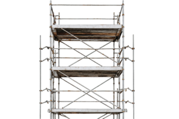 Rustic metal scaffolding structure isolated on grey work rusty tools steel on transparent background